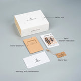 Wooden watch gift box with instruction card and warranty papers