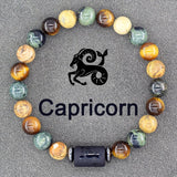 Natural stone bead bracelet with Capricorn zodiac symbol charm
