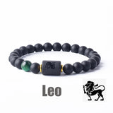Tiger eye bead bracelet with Leo zodiac symbol bar charm