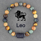 Natural stone bead bracelet with Leo zodiac symbol charm