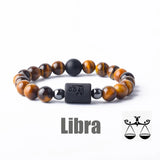 Tiger eye bead bracelet with Libra zodiac symbol bar charm