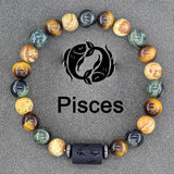 Multicolour natural stone bead bracelet with Pisces zodiac bar charm