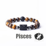 Tiger eye bead bracelet with Pisces zodiac symbol bar charm
