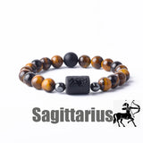 Tiger eye bead bracelet with Sagittarius zodiac symbol bar charm