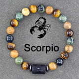 Multicolour natural stone bead bracelet with Scorpio zodiac charm on grey