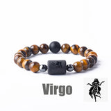 Tiger eye bead bracelet with Virgo zodiac symbol bar charm