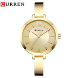 CURREN slim gold women's watch with sunray dial and narrow bangle style bracelet
