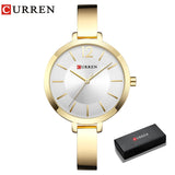 CURREN gold slim women's watch with white dial and narrow bracelet, gift boxed
