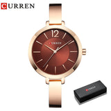 CURREN rose gold women's watch with brown gradient dial and gift box