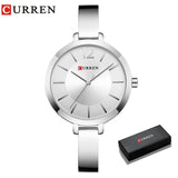 CURREN silver women's watch with white dial and slim steel bangle bracelet