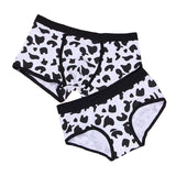 Black and white cotton underwear with heart print pattern for couples