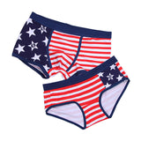 Navy blue cotton underwear with star and stripe print for matching couples