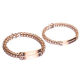 Matching rose gold engravable ID bar bracelets in wide and narrow widths