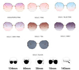 Product chart showing all lens color options and frame size measurements