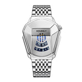 Silver HOURSLY watch with blue dial and stainless steel link bracelet