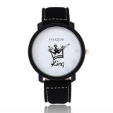Black leather strap watch with white Queen crown and heart design dial