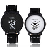 King and Queen leather couple watches with black and white crown design dials
